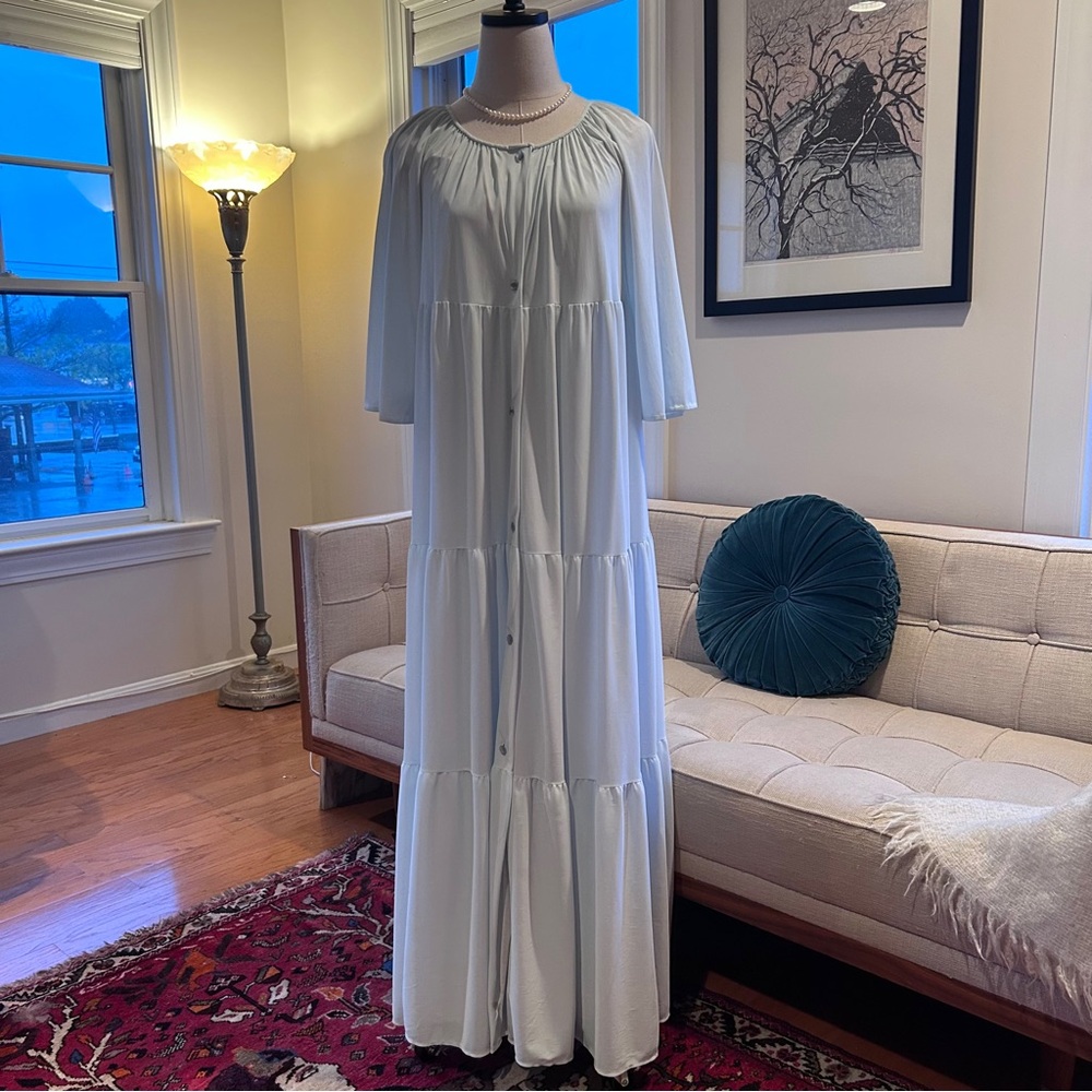Vintage 70’s Gilead Romantic Tiered Maxi Nightgown & Robe Set in Powder Blue - Picture 4 of 12
